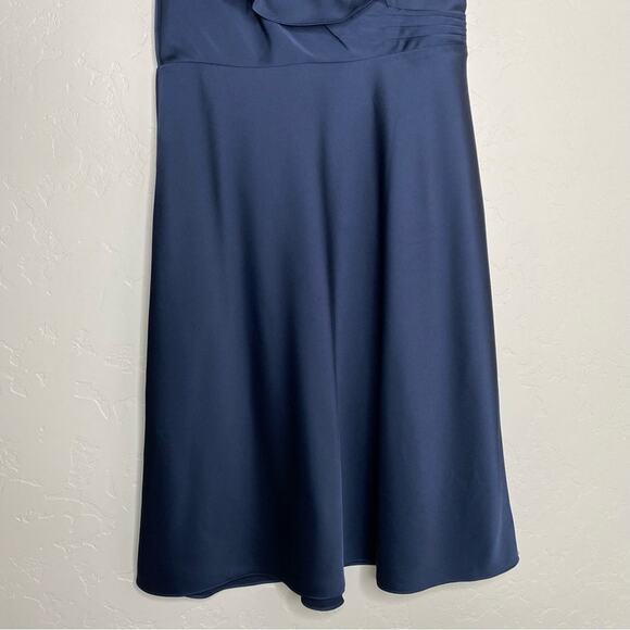 J. Crew Navy Blue Satin Surplice A-Line Midi Dress 6 - Picture 4 of 10